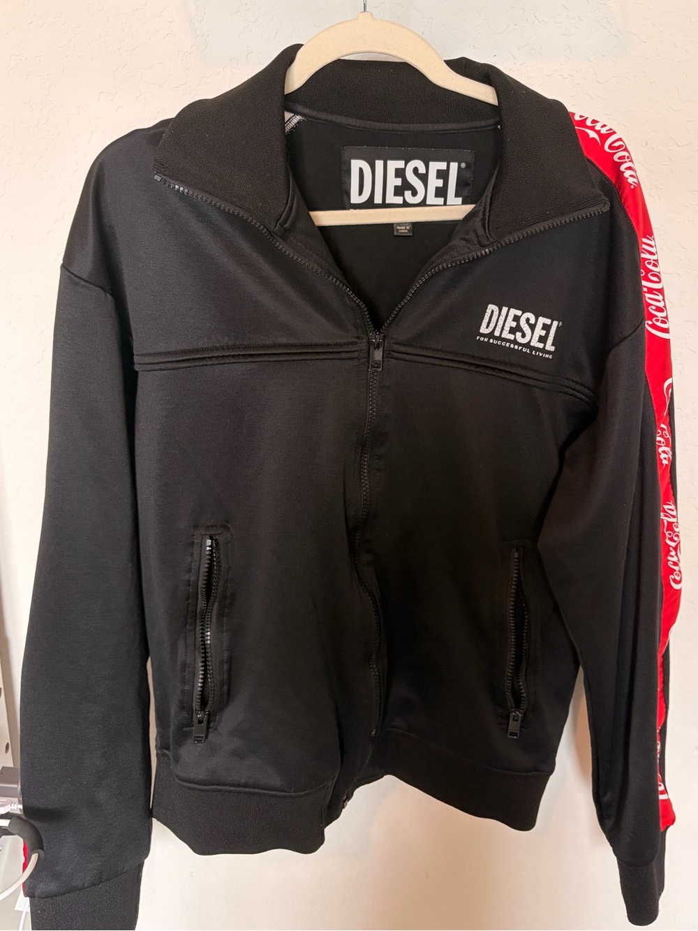 Diesel Black Jacket with Red Logo-Trim Sleeve